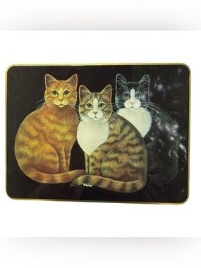 Vintage 1995 Stephen Lawrence Co Cat Trio Storage Tin Tabby Tuxedo Cats